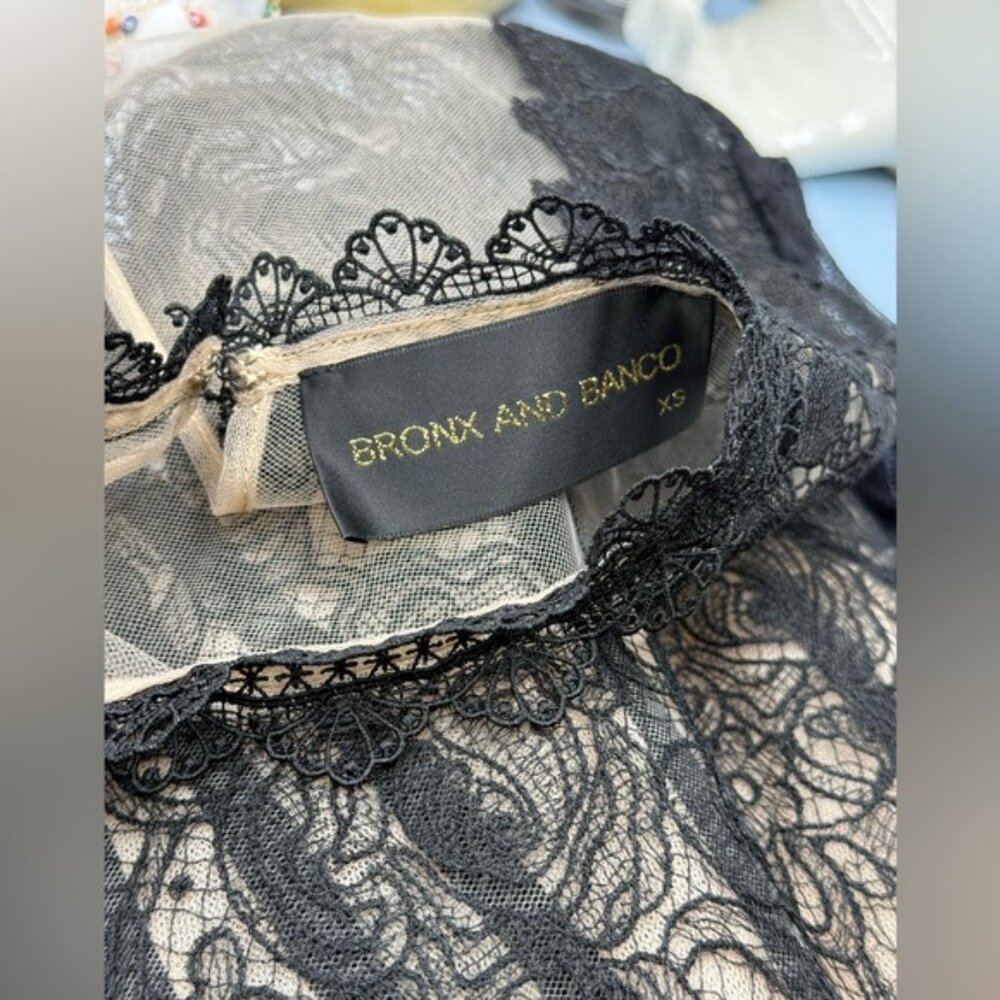 🆕 BRONX & BANCO 🧿 NWOT Daphne Illusion Lace Long Sleeve Mini Dress, Sz XS US 2 - Picture 13 of 14